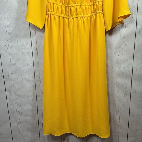 Trina Turk Yellow Empire Waist Midi Dress V Neck Balloon Sleeve Size 6 Retro - Picture 8 of 16